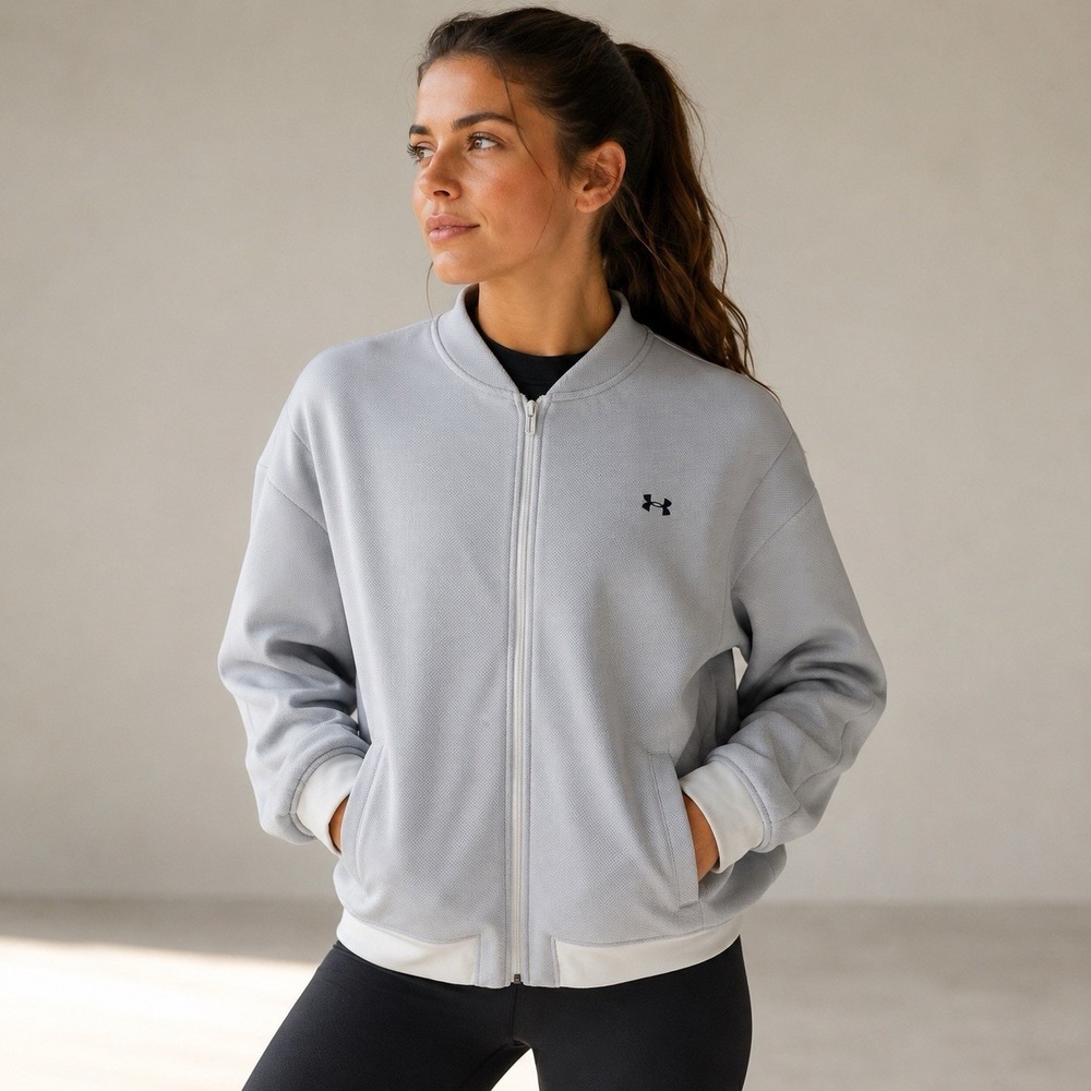 Under Armour Cold Gear Bomber Jacket Large Micro Dots Womens Gray Loose Full Zip